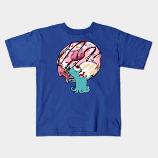 Hungry alien eating a donuts Kids T-Shirt